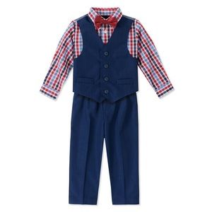 New! Nautica Boys TONAL WINDOWPANE Bright Blue 4 Piece Vest Set Size 2T